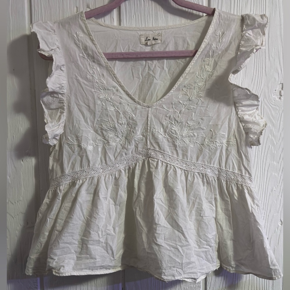 Love Notes White Embroidered Peplum Blouse
